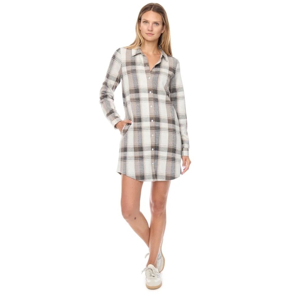 NWT Flag & Anthem Women’s Knit Flannel Plaid Dress pockets SOFT button down new - Picture 1 of 14